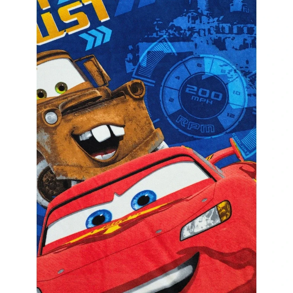 Disney Pixar Cars Lightning McQueen Mater Eat My Dust Blue Plush Throw Blanket